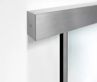 Système de portes coulissantes PLANEO AIR SILENT en finition Acier inox mat, y compris lèvre d'étanchéité en caoutchouc