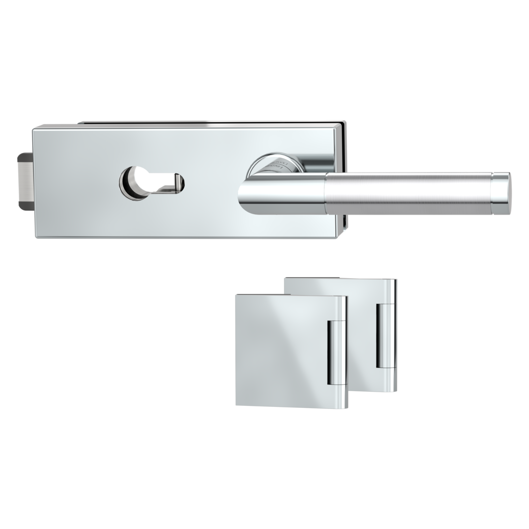 PURISTO S glass door fitting set Quiet profile cylinder 3-pc. hinges LOREDANA satin stainless steel