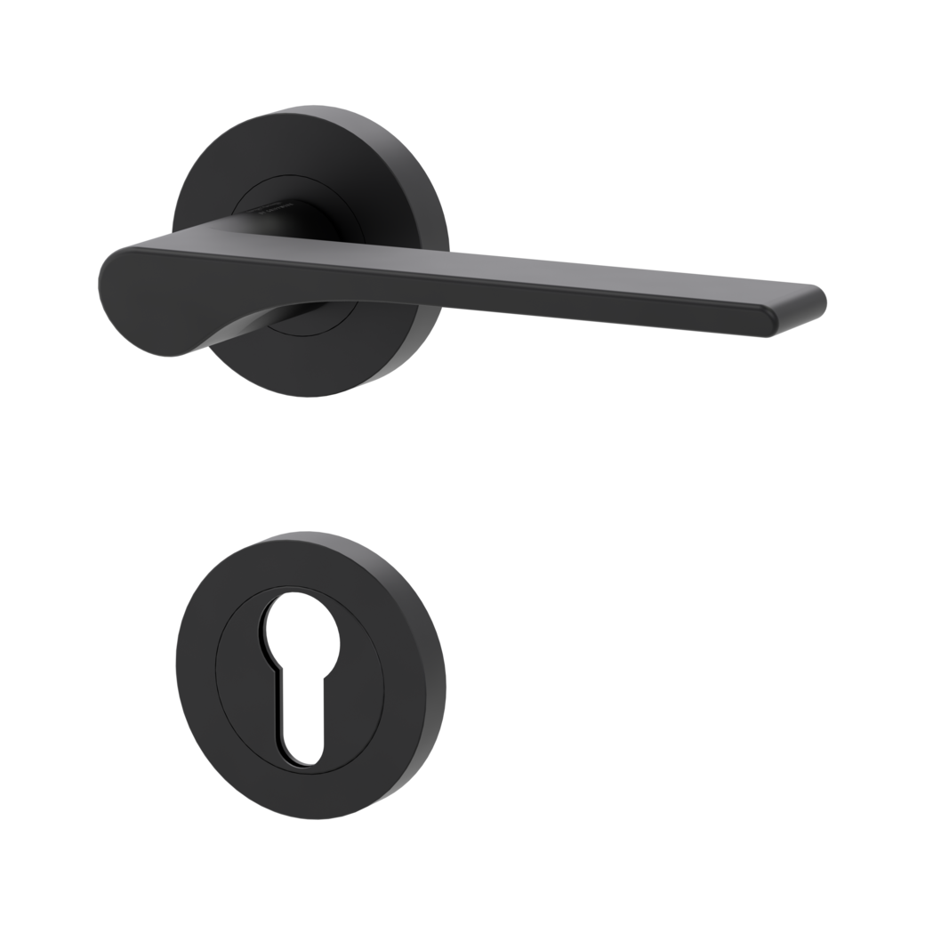 door handle set LEAF LIGHT screw on cl4 rose set round euro profile graphite black