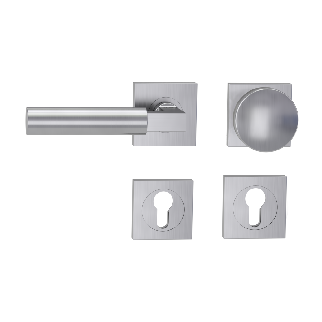 knob handle rose set METRICO PROF screw on cl4 rose set square knob R2 brushed steel L