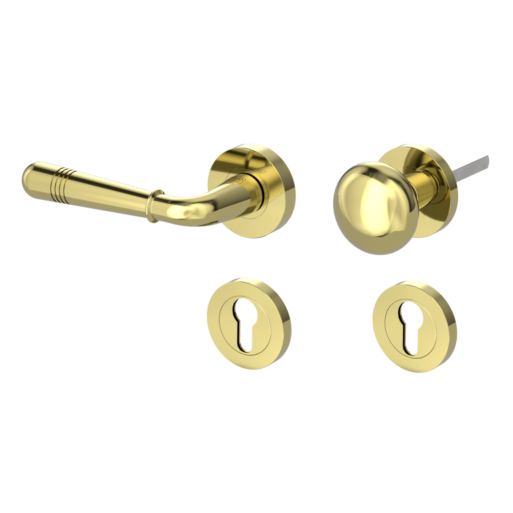 knob handle rose set FABIA screw on cl4 rose set round knob R21 brass look L
