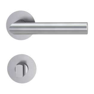 Isolated product image in perfect product view shows the GRIFFWERK rose set LORITA PROF in the version turn and release - brushed steel - screw on technique inside view 