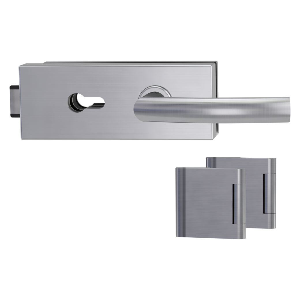 PURISTO S glass door fitting set Quiet profile cylinder 3-pc. hinges LORITA satin stainless steel