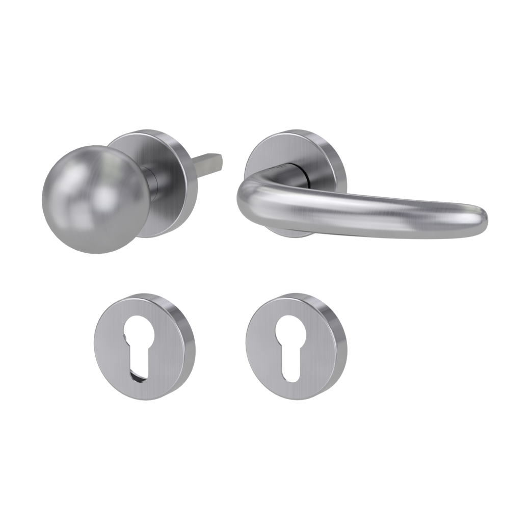 knob handle rose set ULMER GRIFF clip on FP rose set round knob R4 38-50mm brushed steel R