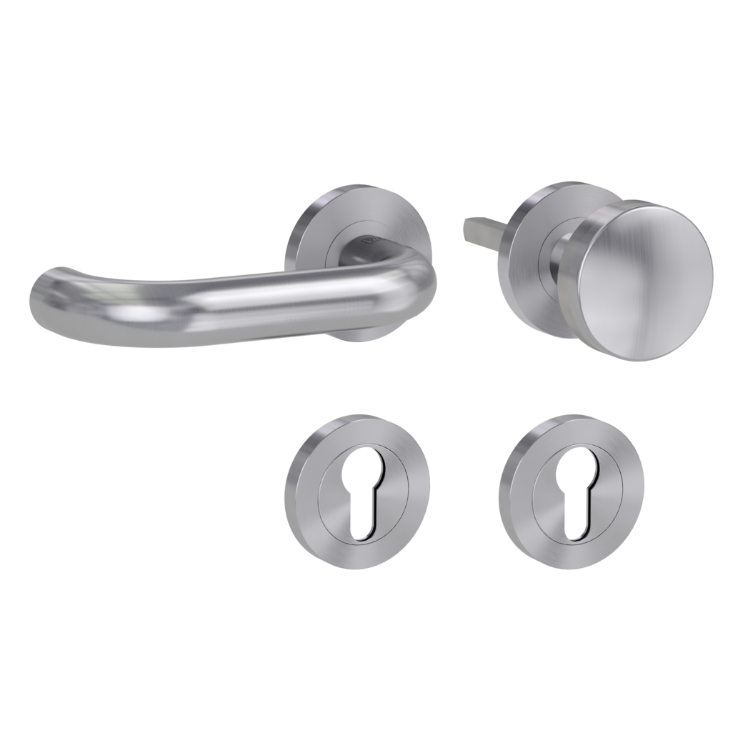 knob handle rose set ALESSIA PROF screw on cl3 rose set round knob R2 brushed steel L