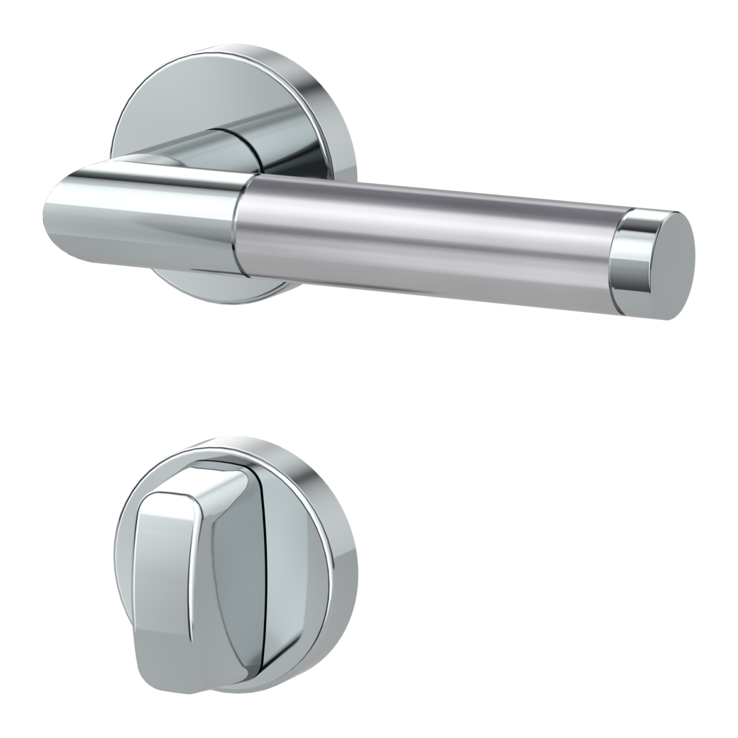 LOREDANA door handle set Clip-on system GK3 round escutcheons Polished-satin stainless steel WC