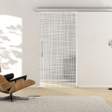 Ambient image in living situation illustrates the Griffwerks glass door CANVAS_571  in the version TSG PURE WHITE clear 
