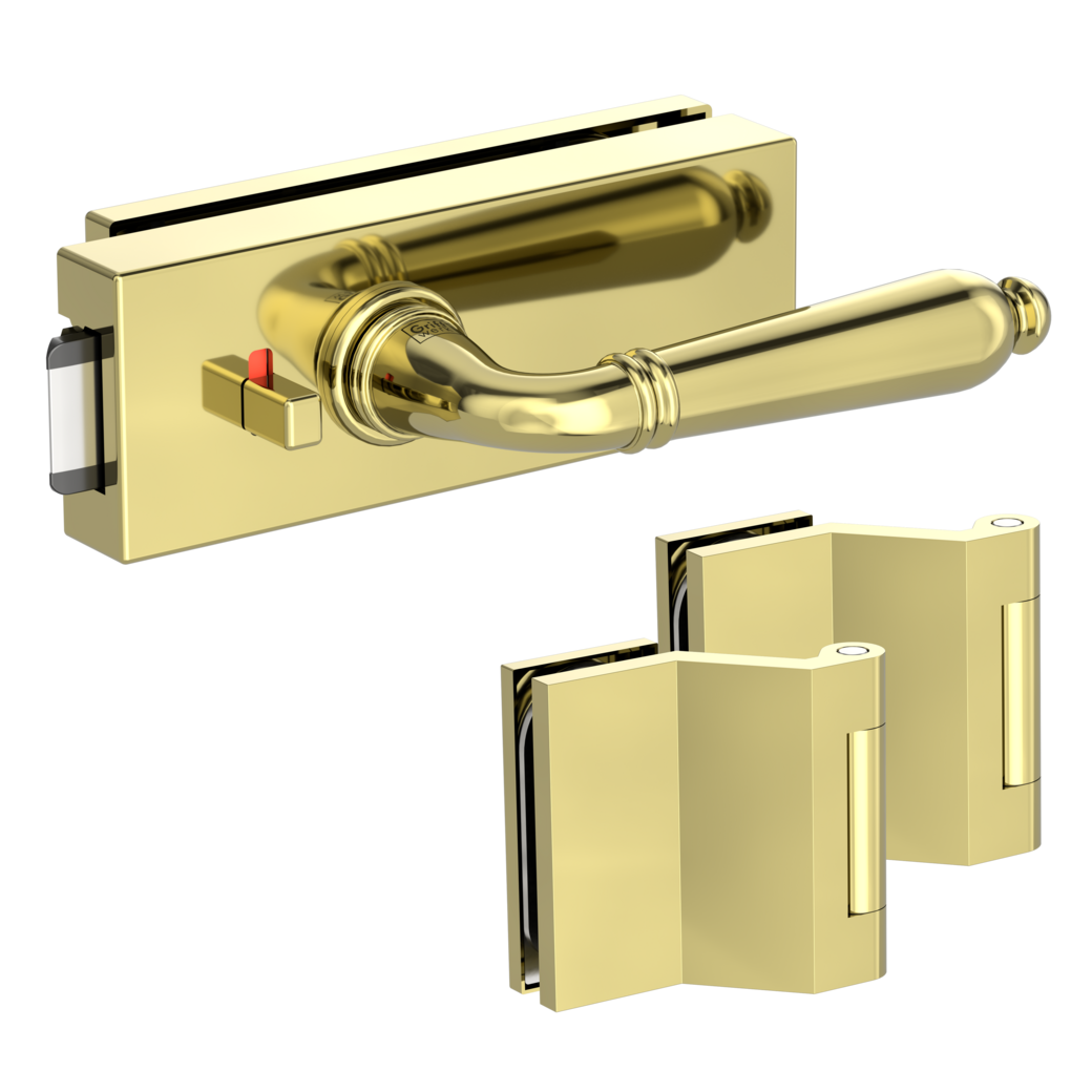 glass door lock set PURISTO S smart2lock silent 3-part hinges CAROLA brass look