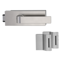 Silhouette product image in perfect product view shows the Griffwerk glass door lock set PURISTO S in the version unlockable, brushed steel, 2-part hinge set with the handle pair GRAPH SG