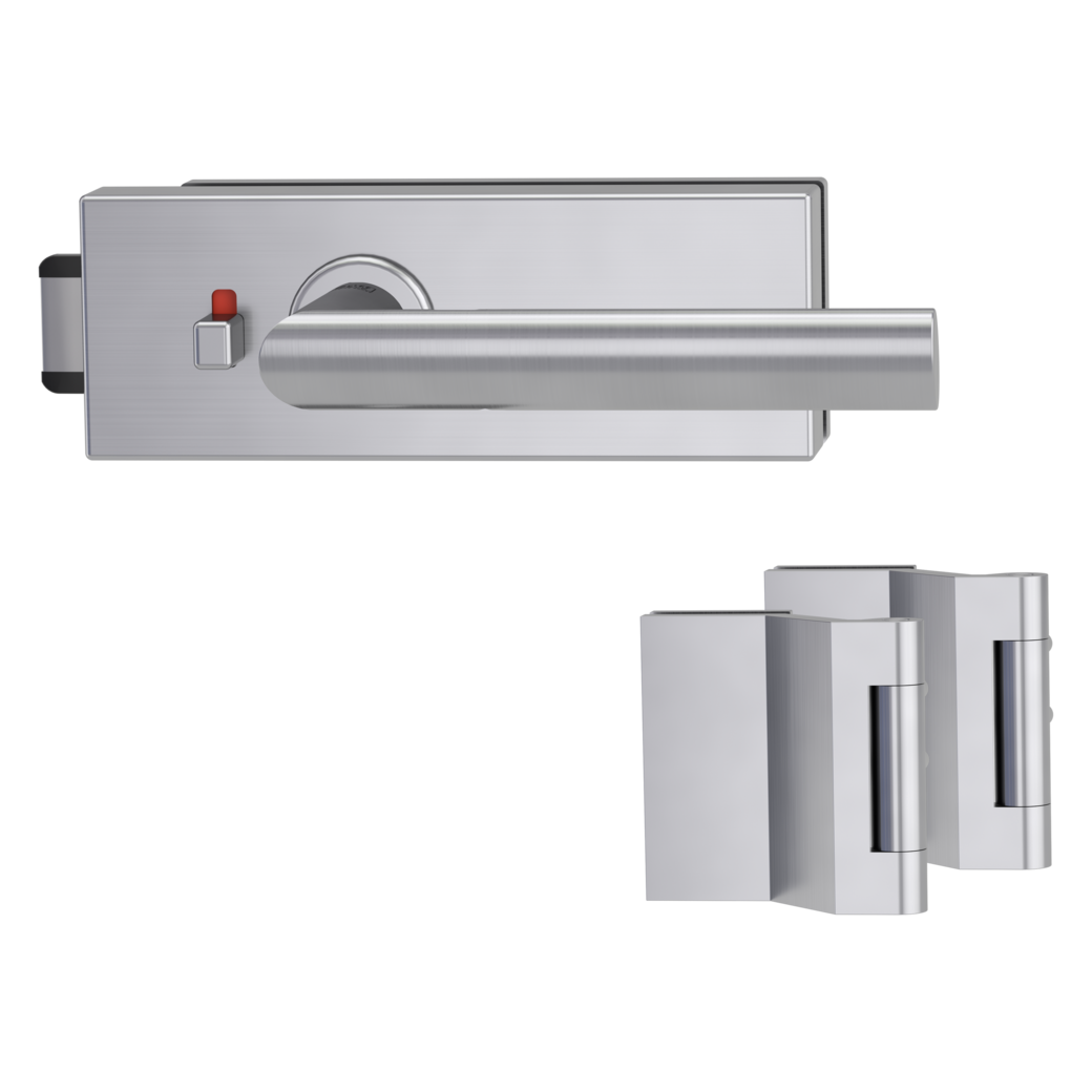glass door lock set PURISTO S smart2lock silent 3-part hinges OVIDA brushed steel