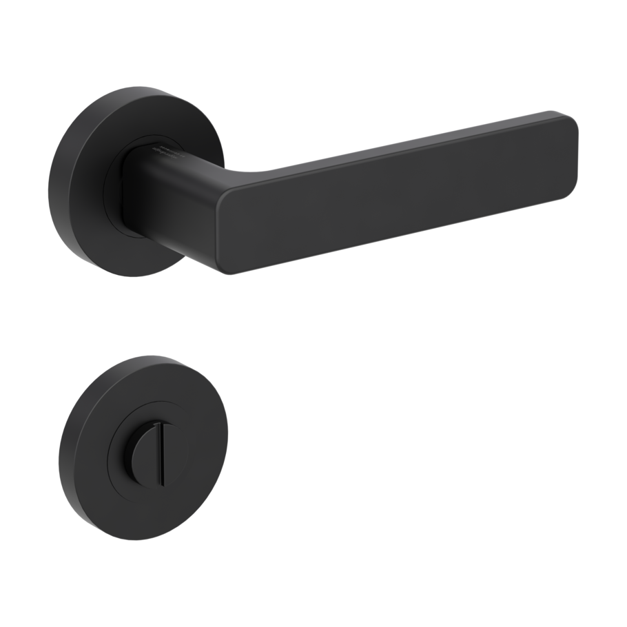 Isolated product image in the right-turned angle shows the GRIFFWERK rose set MINIMAL MODERN in the version turn and release - graphite black - screw on technique outside view