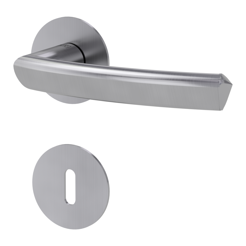 CRYSTAL PIATTA S door handle set Flat escutcheons round Satin stainless steel cipher bit