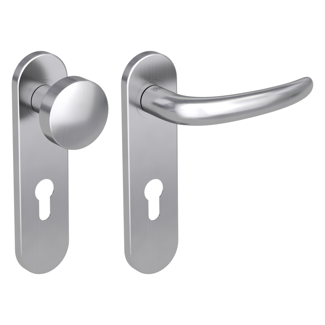 knob handle rose set ULMER GRIFF PROF screw on FP short plate round knob R2 38-50mm brushed steel R