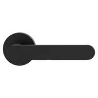 The image shows the Griffwerk door handle set AVUS in the version with rose set round unlockable screw on graphite black