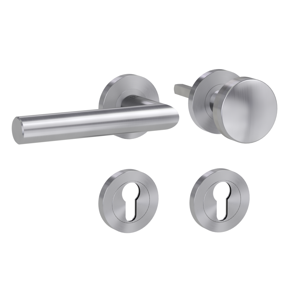 knob handle rose set LUCIA PROF screw on cl3 rose set round knob R2 brushed steel L