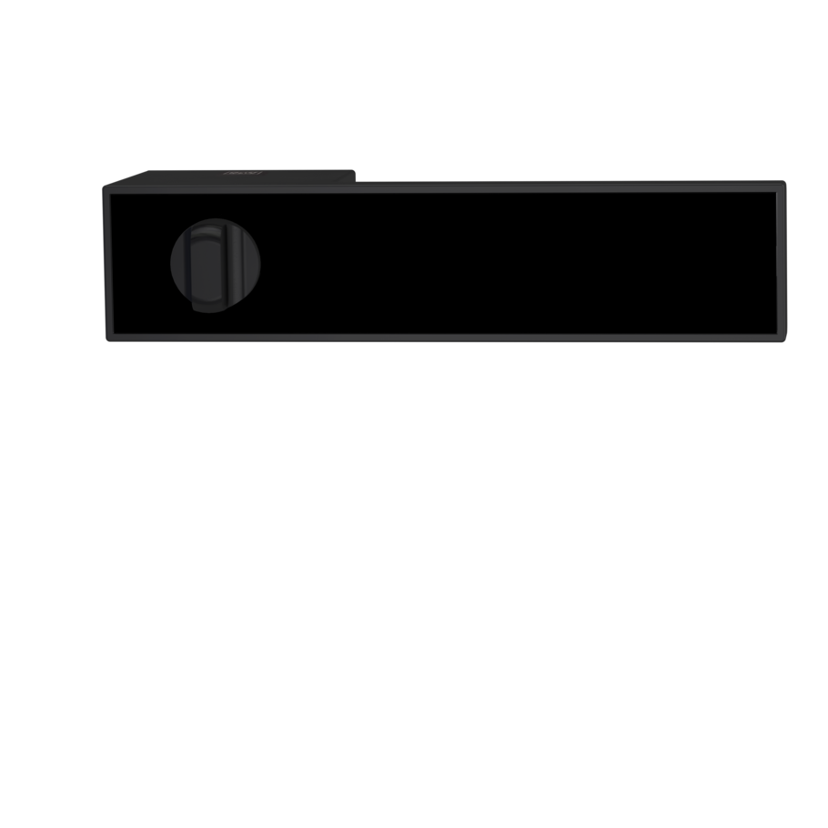 Die Abbildung zeigt das Türgriffpaar FRAME 1.0 in der Ausführung mit Rosetten eckig WC Graphitschwarz