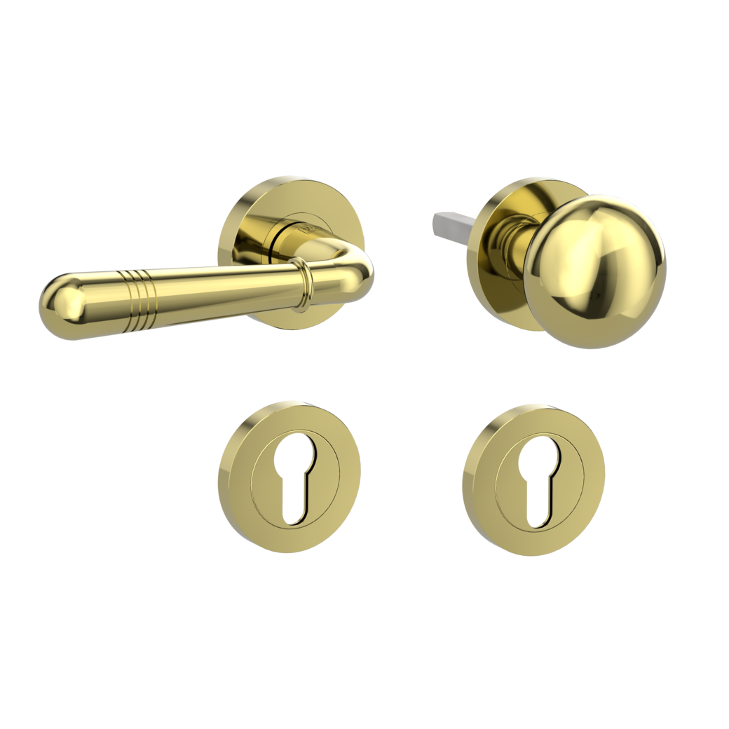 knob handle rose set FABIA screw on cl4 rose set round knob R21 brass look L