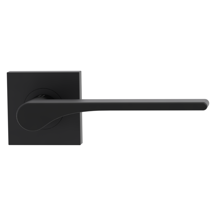 The image shows the Griffwerk door handle set LEAF LIGHT in the version with rose set square unlockable screw on graphite black