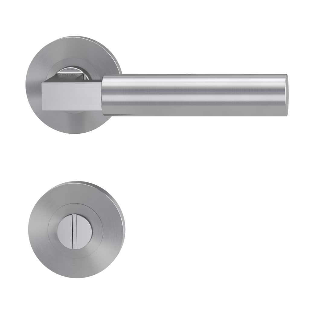 door handle set METRICO PROF screw on cl4 rose set round wc brushed steel