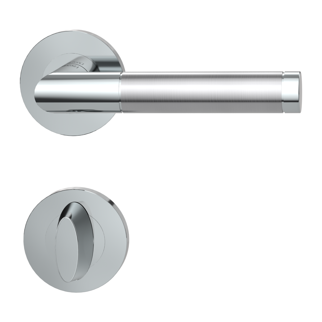 door handle set LOREDANA PROF screw on cl3 rose set round wc polished/brushed steel