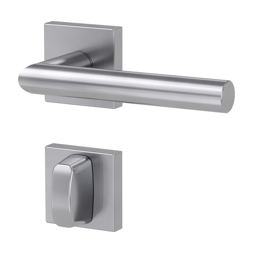 LUCIA SQUARE door handle set Clip-on sys.GK3 straight-edged escut. WC satin stainless steel