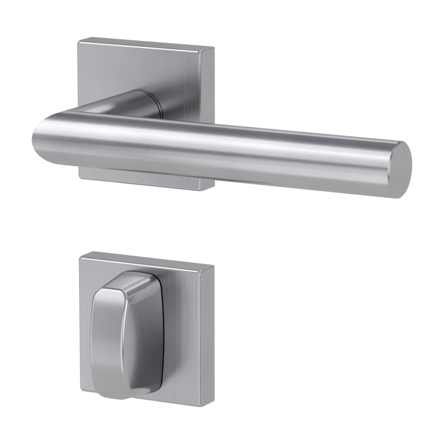 Isolated product image in the left-turned angle shows the GRIFFWERK rose set square LUCIA SQUARE in the version turn and release - brushed steel - clip on technique inside view 