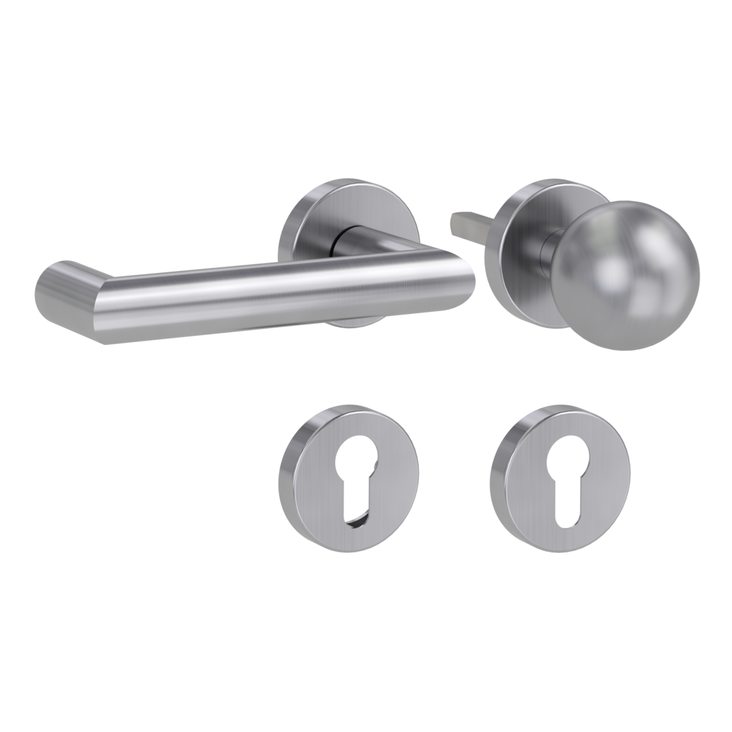 knob handle rose set LUCIA clip on panic rose set round knob R4 38-50mm brushed steel L