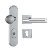 Silhouette product image in perfect product view shows the Griffwerk security combi set TITANO_882 in the version cylinder cover, square, brushed steel, clip on with the door handle CHRISTINA QUATTRO