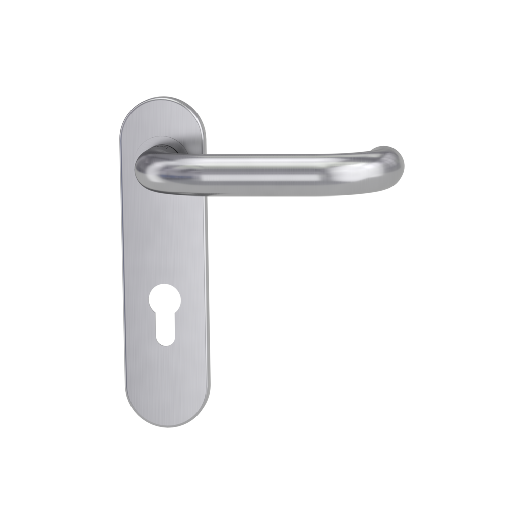 door handle set ALESSIA PROF screw on cl4 short plate round euro profile brushed steel