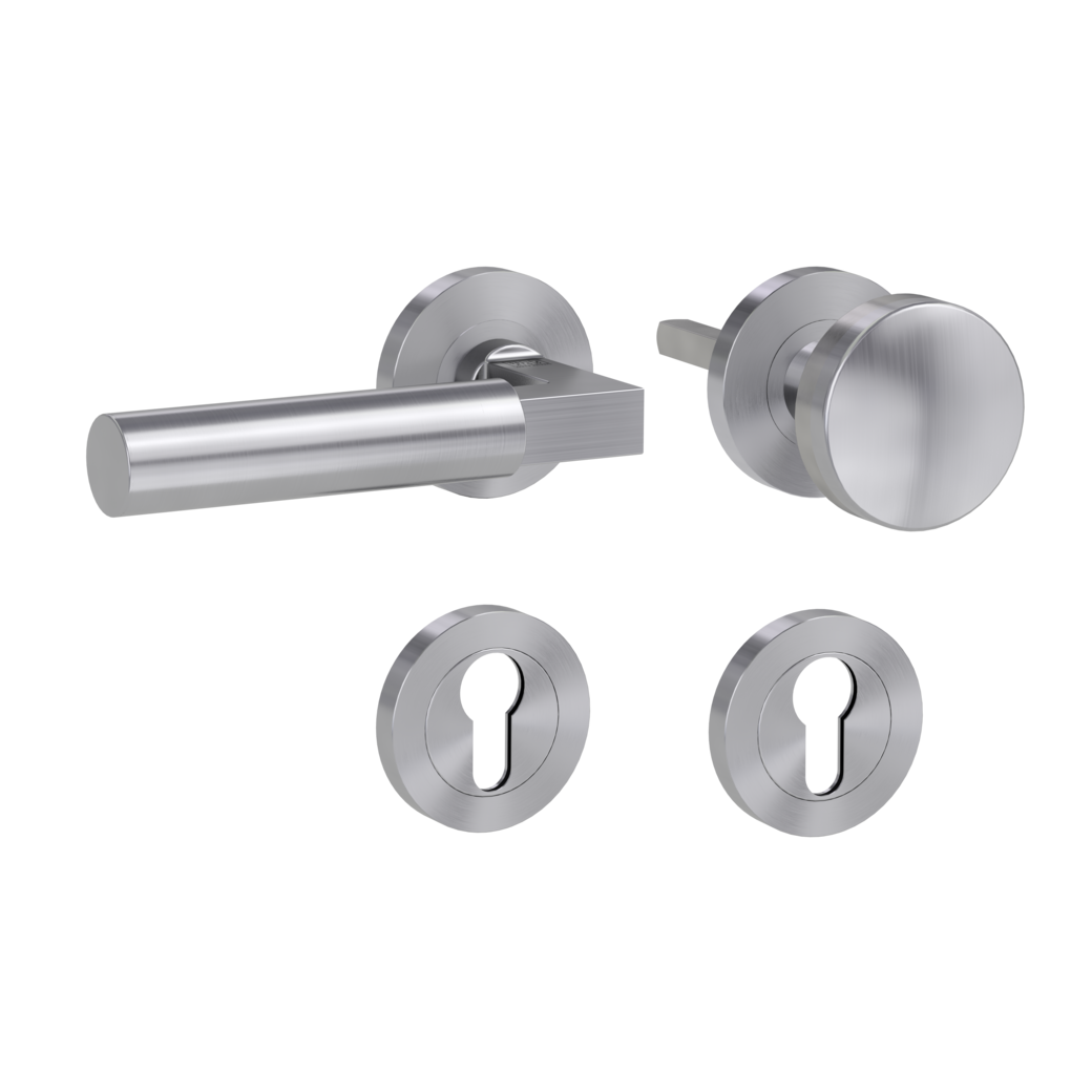 knob handle rose set METRICO PROF screw on cl4 rose set round knob R2 brushed steel L