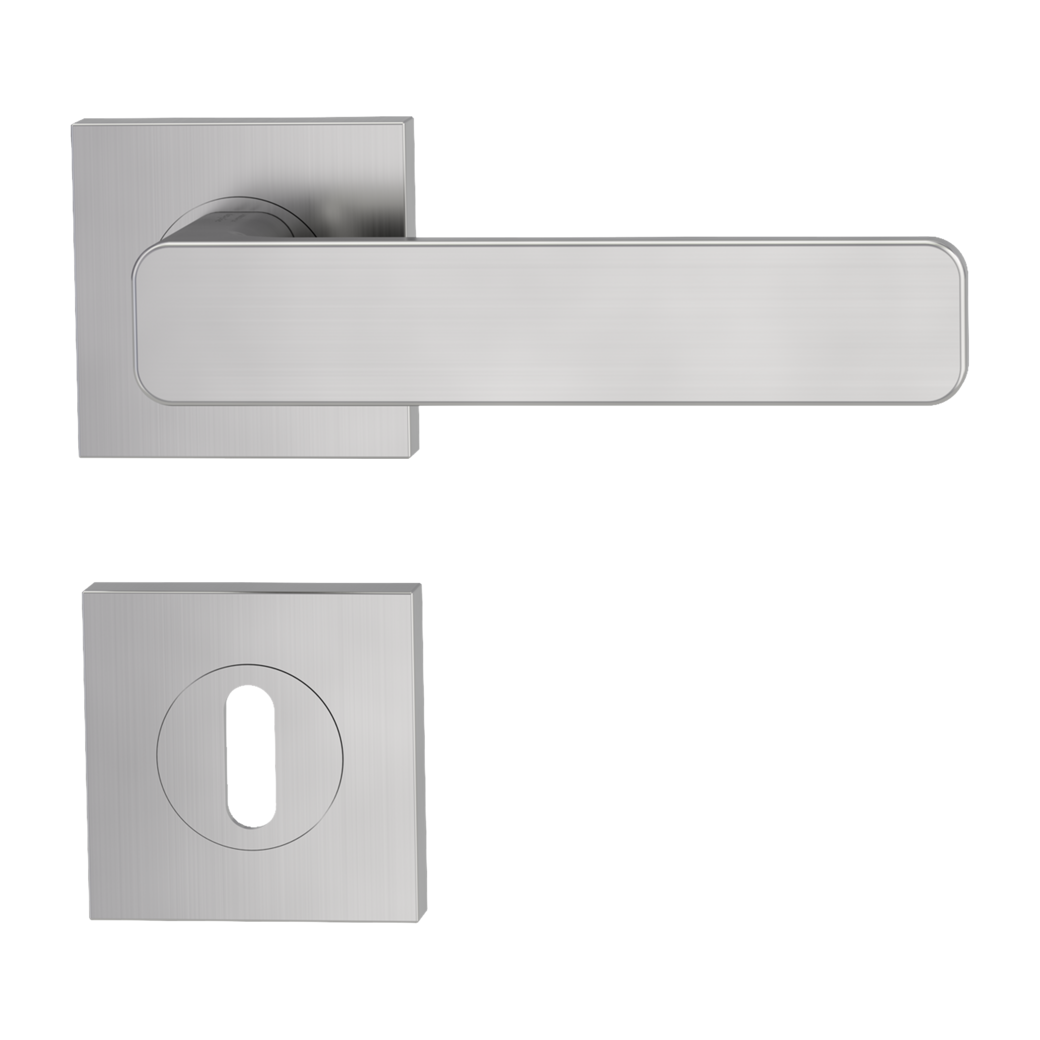 MINIMAL MODERN door handle set Screw-on sys.GK4 straight-edged escut. Cipher bit velvet grey