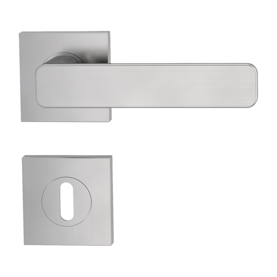 Isolated product image in perfect product view shows the GRIFFWERK rose set square MINIMAL MODERN in the version mortice lock - velvet grey - screw on technique