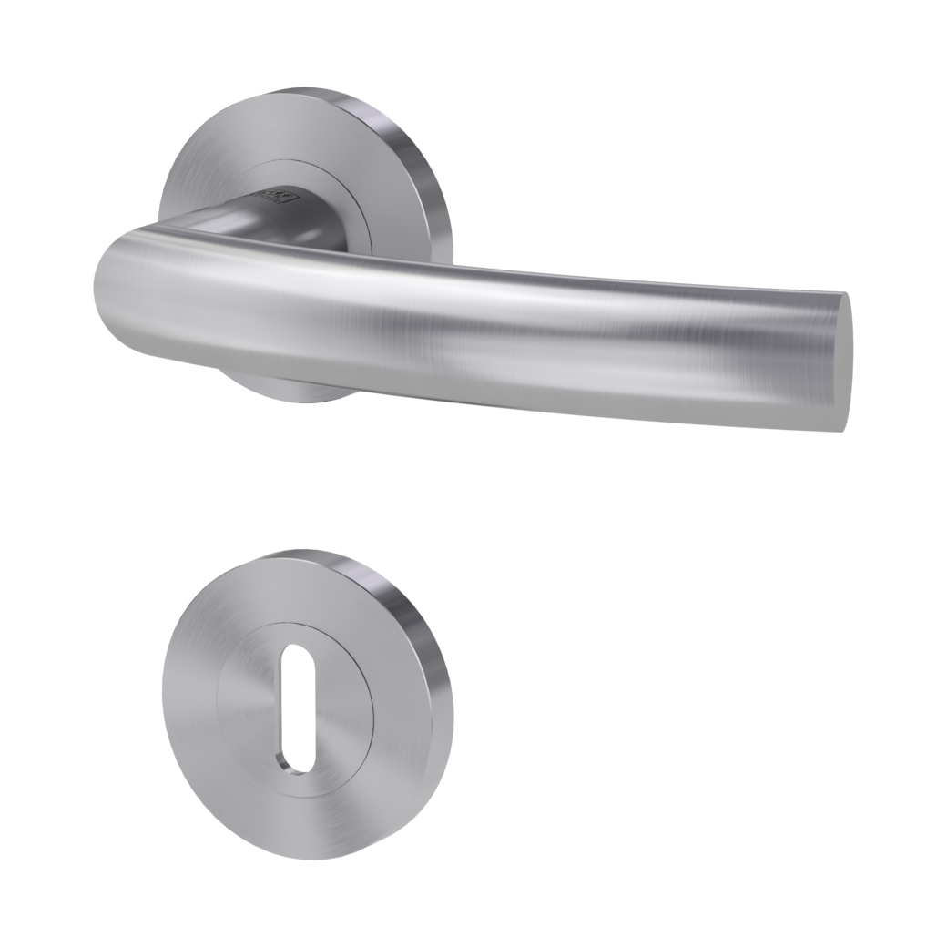 door handle set LORITA PROF screw on cl4 rose set round mortice lock brushed steel