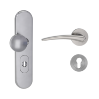 Silhouette product image in perfect product view shows the Griffwerk security combi set TITANO_882 in the version cylinder cover, round, brushed steel, clip on with the door handle MARISA SG