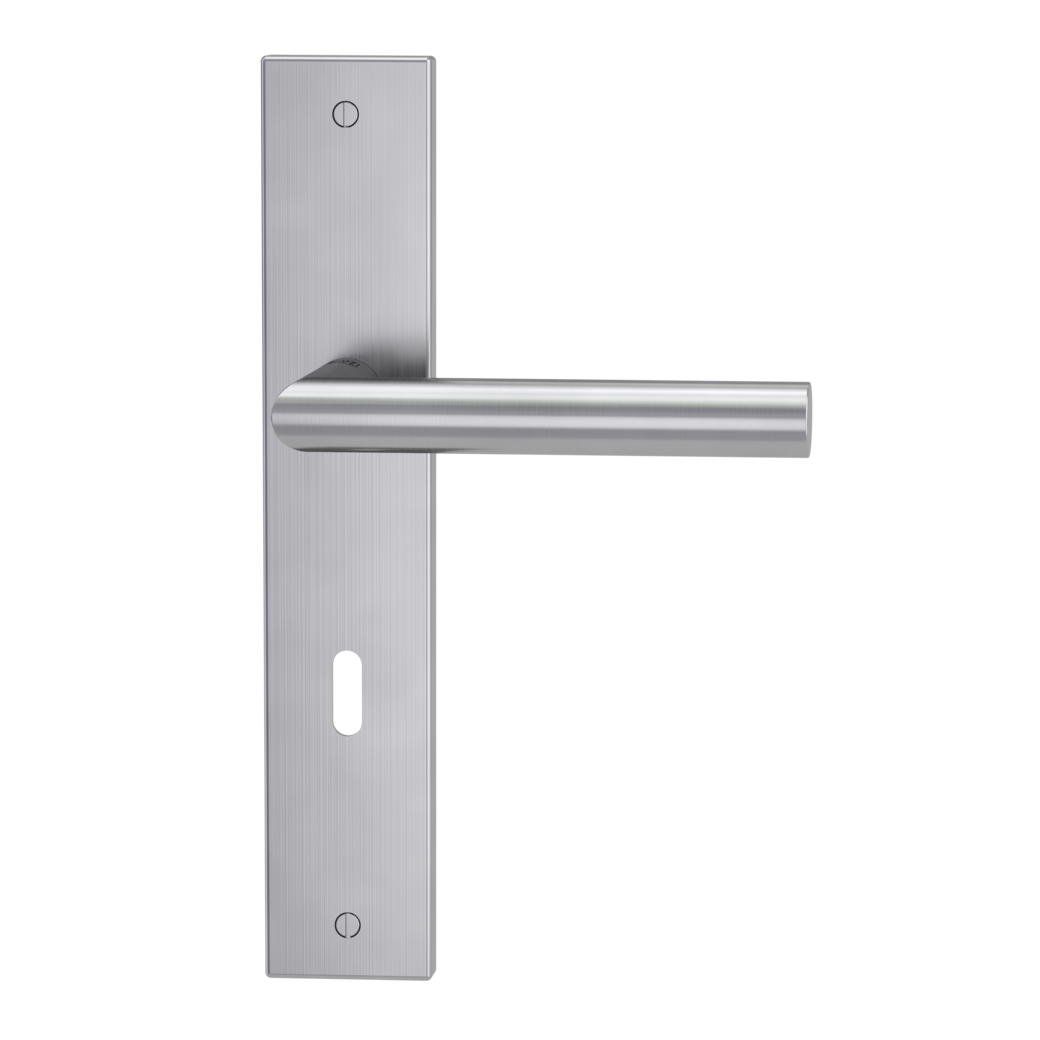 door handle set LUCIO deco screw long plate square mortice lock brushed steel