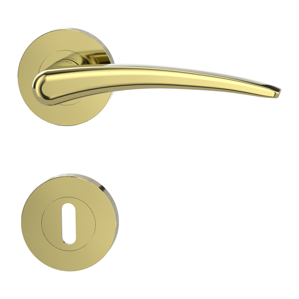 MARISA door handle set Screw-on system GK4 round escutcheons Cipher bit brass effect