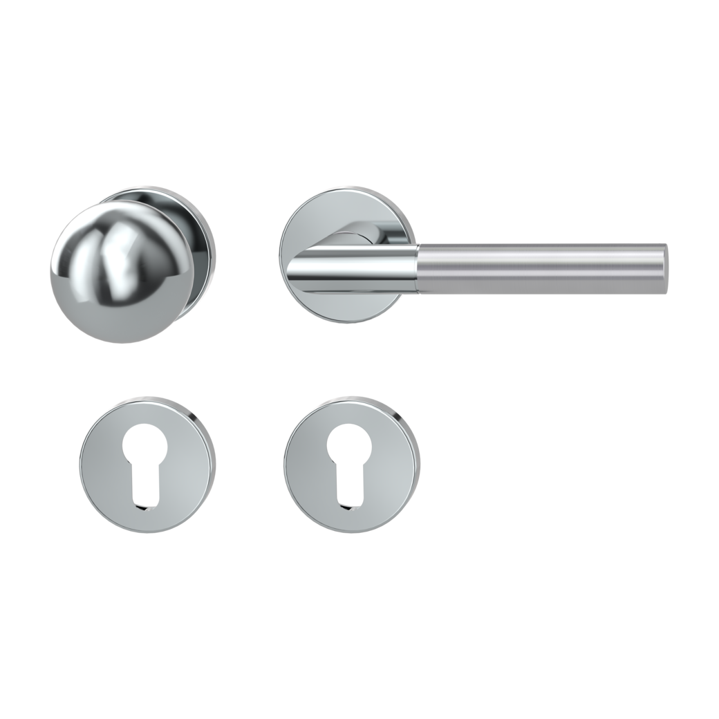 knob handle rose set ARICA clip on cl3 rose set round knob R4 polished/brushed steel R