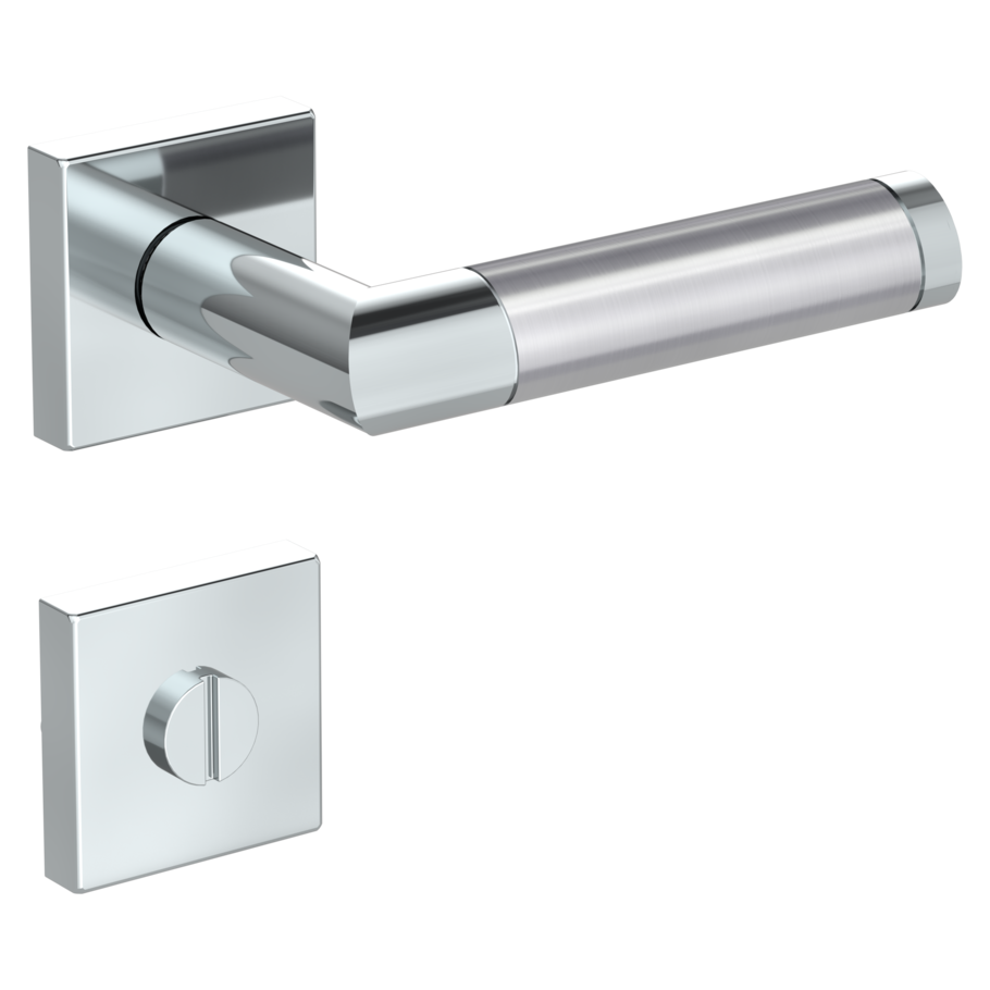 Isolated product image in the right-turned angle shows the GRIFFWERK rose set square CHRISTINA QUATTRO in the version turn and release - polished/brushed steel - clip on technique outside view