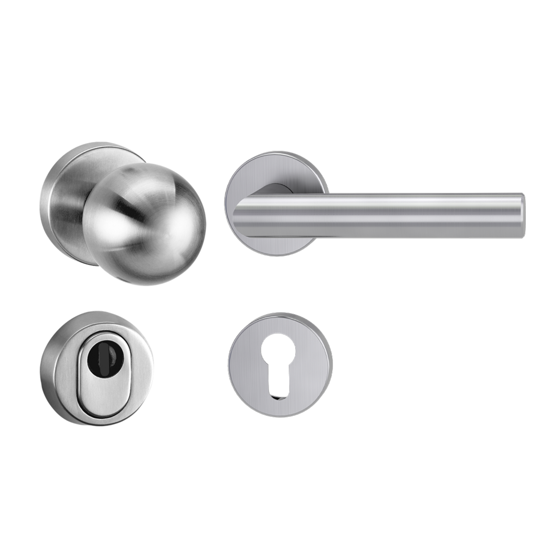 security rose set with knob R4 cylinder cover 38-50mm brushed steel handle LUCIA PROF