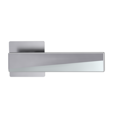 The image shows the Jette door handle set VISION in the version with rose set square unlockable flat rose brushed steel