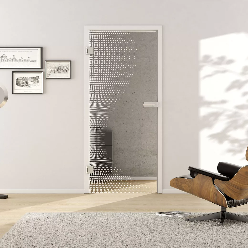 Glass revolving door DOTS 661 TSG PURE WHITE clear 959x1972x8mm Studio/Office DIN L