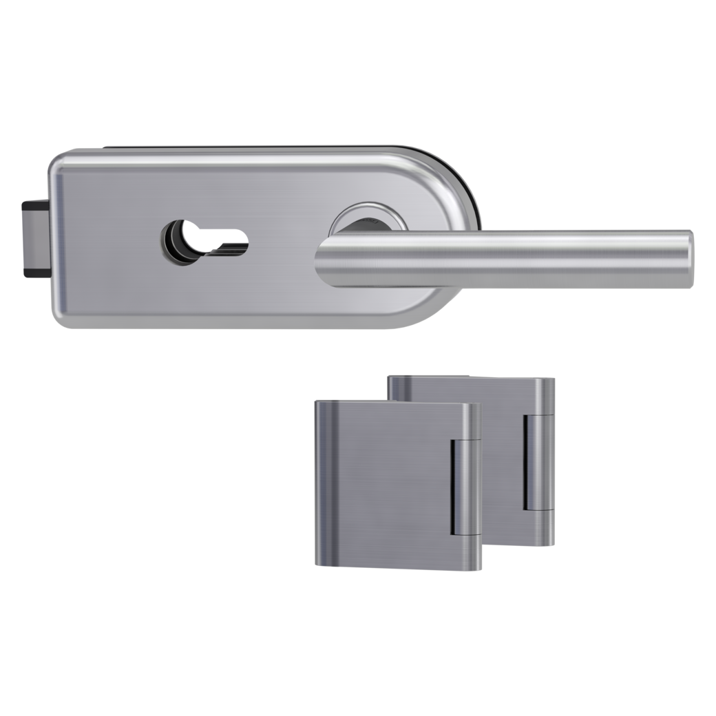 glass door lock set CLASSICO euro profile silent 3-part hinges LUCIA PROF brushed steel