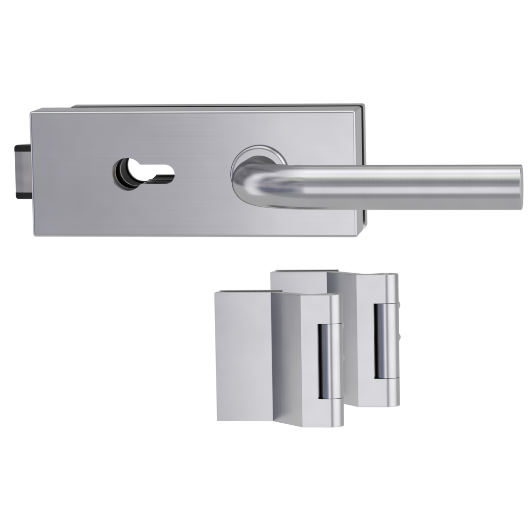 glass door lock set PURISTO S euro profile silent 3-part hinges DANIELA brushed steel