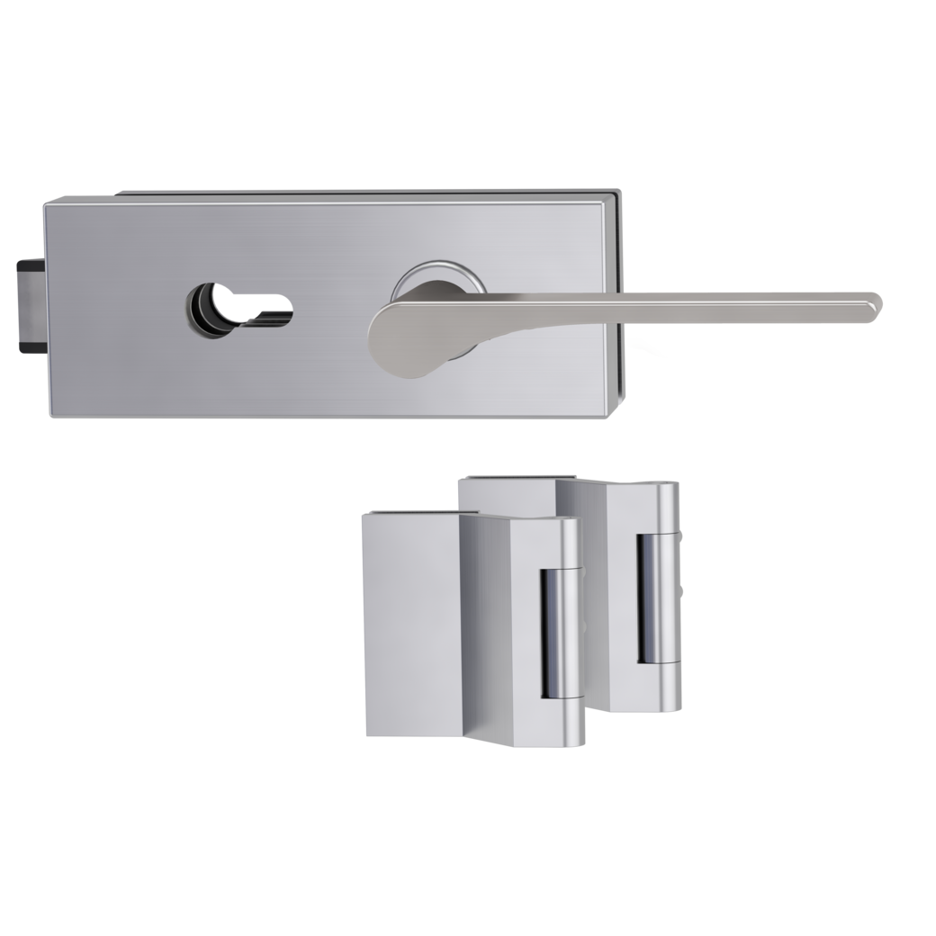 glass door lock set PURISTO S euro profile silent 3-part hinges LEAF LIGHT velvety grey