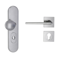 Silhouette product image in perfect product view shows the Griffwerk security combi set TITANO_882 in the version cylinder cover, square, brushed steel, clip on with the door handle REMOTE SG