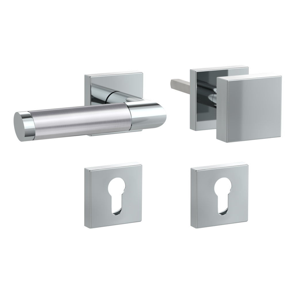 knob handle rose set CHRISTINA QUATTRO clip on cl3 rose set square knob SQUARE polished/brushed steel L