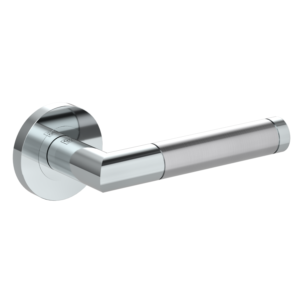 LOREDANA PROF door handle set Screw-on system GK3 round escutcheons Polished-satin stainless steel OS