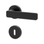 Isolated product image in the left-turned angle shows the GRIFFWERK rose set MINIMAL MODERN in the version mortice lock - graphite black - screw on technique