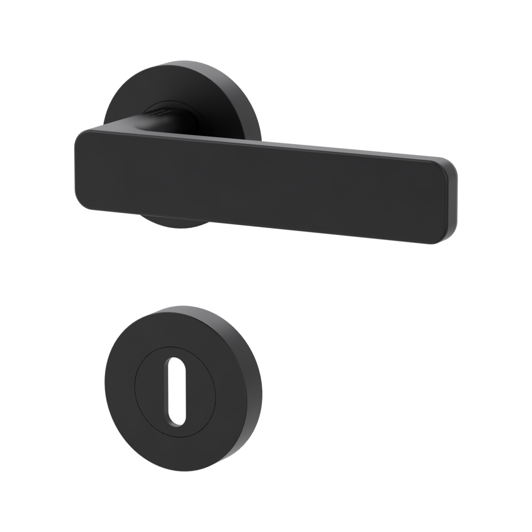 door handle set MINIMAL MODERN screw on cl4 rose set round mortice lock graphite black