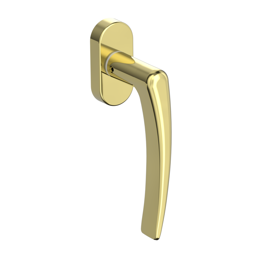 Silhouette product image in perfect product view shows the Griffwerk window handle MARISA in the version unlockable, brass look